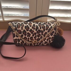 NWOTs Kate Spade Leopard Print Two Way Crossbody Bag with Gold Chain